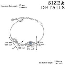 ONEFINITY Evil Eye Bracelet Sterling Sliver with Blue Cubic Zirconia Evil Eye Hasma Hand Fatima Jewelry Gifts for Women Her