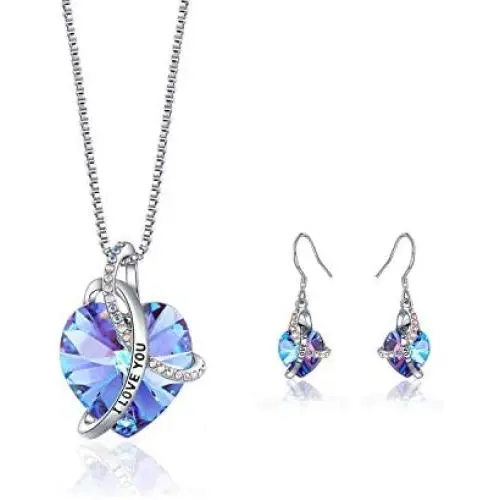 EleShow I Love You Jewelry Sets for Women Heart Necklaces and Earrings Jewelry 18K White Gold Plated Gifts for Wife Mom Girlfriend