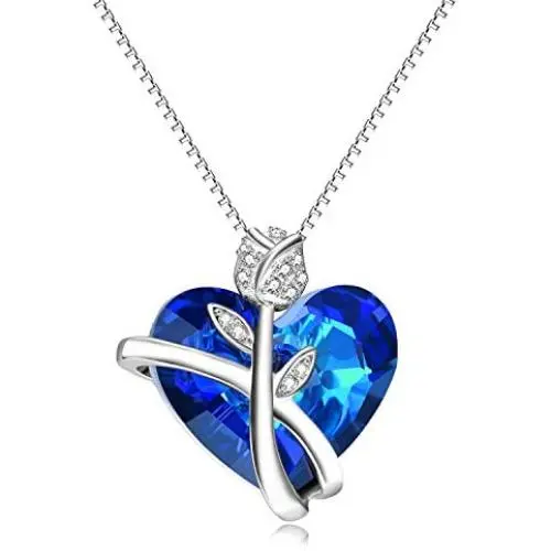 AOBOCO Sterling Silver Rose Flower Butterfly Necklaces for Women with Swarovski Crystals, Jewelry Gift for Wife Girlfriend
