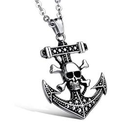 Skull Anchor Pendant Choker Necklace for Men Gothic Punk Crossbones Skeleton Heads Anchor Necklace Chain Fashion Jewelry