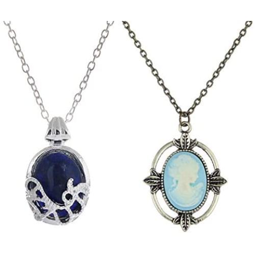 Winssi 2 Pcs Vampire Diaries Necklaces Set Elena Necklace Cameo Katherine Necklace Costume Jewelry