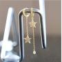 Huggie Crystal Star Chain Dangle Hoop Earrings for Women Girls S925 Sterling Silver with Charms Asymmetrical Pave CZ Tassel Drop Cartilage Clip Dainty Jewelry Christmas Gifts for Mom Sis Gold Plated