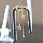 Huggie Crystal Star Chain Dangle Hoop Earrings for Women Girls S925 Sterling Silver with Charms Asymmetrical Pave CZ Tassel Drop Cartilage Clip Dainty Jewelry Christmas Gifts for Mom Sis Gold Plated