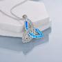 POPLYKE Celtic Knot Necklace for Women Sterling Silver Created Blue Opal Pendant Irish Infinity Love Jewelry Gifts for Girls