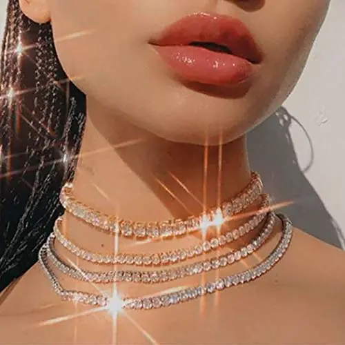 Jeweky Layered Choker Necklace Sparkly Crystal Gorgeous Silver Necklaces Chain Jewelry for Women and Girls Jeweky Layered Choker Necklace Sparkly Crystal Gorgeous Silver Necklaces Chain Jewelry for Women and Girls