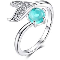 Animal Mermaid Tail Rings for Women Sterling Silver Dolphin Tail Adjustable Open Ocean Pearl Ring for Teen Girls Mothers Day Christmas Jewelry