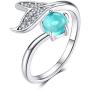 Animal Mermaid Tail Rings for Women Sterling Silver Dolphin Tail Adjustable Open Ocean Pearl Ring for Teen Girls Mothers Day Christmas Jewelry