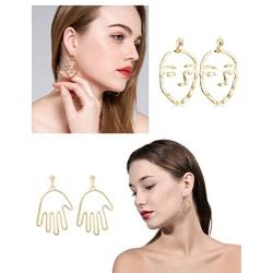 Thunaraz 6Pairs Face Earring Set Geometric Modeling Dangle Hollow Face Hand Shape Drop Earring for Women Teens Girls