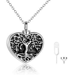 ONEFINITY Sterling Silver Tree of Life Cremation Urn Necklaces for Ashes Heart Memory Jewelry for Women Men Gift