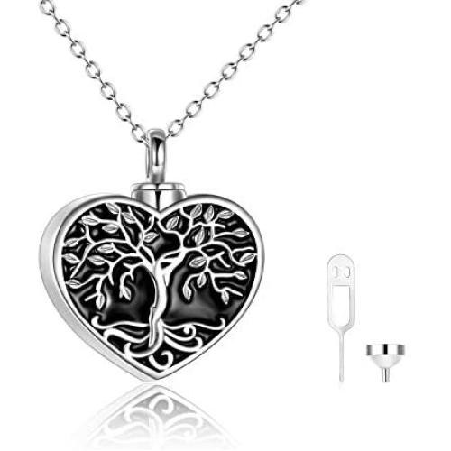 ONEFINITY Sterling Silver Tree of Life Cremation Urn Necklaces for Ashes Heart Memory Jewelry for Women Men Gift