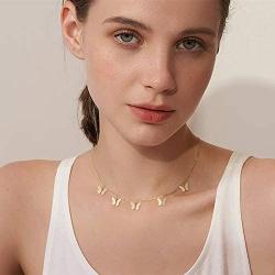 KissYan Layered Minimalist Necklace, 14K Gold Plated Butterfly Choker Cable Chain Heart Butterfly Pendant Necklace Delicate Jewelry for Girls Women