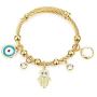 XUN Zhe Stainless Steel Egyptian Eye Fatima Hamsa Hand Pendant Bracelet Charm Cubic Zirconia Evil Eye Bracelets Protection Lucky Jewelry for Women Girls