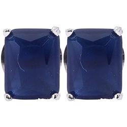 Ratnavali Jewels Silver Plated Cubic Zirconia Stud Earrings Jewelry For Women 9mm (Emerald Shape)