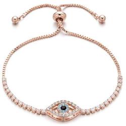 Yushitong Mothers-Day Cubic Zirconia Adjustable Tennis Chain Brass Evil Eye Bracelets for Women Girls