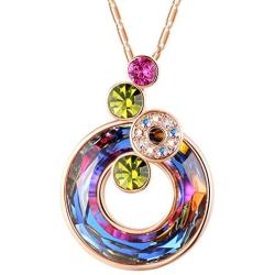 GEMMANCE Round Bubble Necklace Made with Swarovski Crystals, Rainbow Stone, Silver-Tone or Rose Gold Plated, 18”+2”Chain