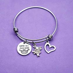 Ribukat Disney Alice in Wonderland Jewelry Were All Mad Here Bracelet Cheshire Cat Bracelet Mad Hatter Geek Geeky Gift Nerd Nerdy Gifts for Women Girls