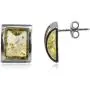 Sterling Silver Light Amber Rectangular Stud Earrings Necklace 18 Inches