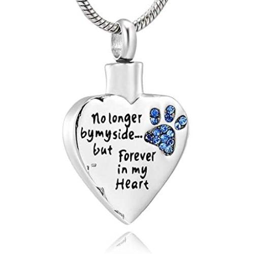 LYFML Cremation Jewelry Urn Necklace for Ashes for Pet Dog Cats, Engraved No Longer by My Side, But Forever in My Heart, Memorial Pendant Made of Titanium Steel, Support for Customization