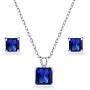 Sterling Silver Created or Simulated Gemstone Square Solitaire Necklace and Stud Earrings Set