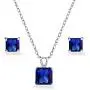 Sterling Silver Created or Simulated Gemstone Square Solitaire Necklace and Stud Earrings Set