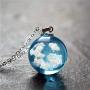 Ldurian Blue Sky Cloud Resin Necklace Transparent Resin Rould Ball Pendant Necklace for Women