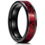 King Will DRAGON Mens 8mm Red Carbon Fiber Black Celtic Dragon Tungsten Carbide Ring Comfort Fit Wedding Band