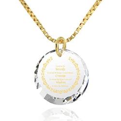 NanoStyle Serenity Prayer Necklace Inspirational Pendant Inscribed in 24k Gold on Round CZ, 18'' Gold Filled Chain