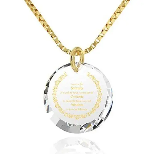 NanoStyle Serenity Prayer Necklace Inspirational Pendant Inscribed in 24k Gold on Round CZ, 18'' Gold Filled Chain NanoStyle Serenity Prayer Necklace Inspirational Pendant Inscribed in 24k Gold on Round CZ, 18'' Gold Filled Chain