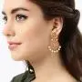 Aheli Classy Wedding Party Flower Design Crafted Faux Pearl and Colored Stone Studded Drop Dangle Earrings Ethnic Indian Fashion Jewelry for Women