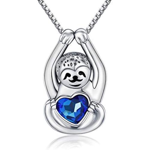 CHENGHONG Sloth Gifts for Women 925 Sterling Silver Sloth Necklace Crystal Heart Necklace Sloths Stuffed Animal Pendant Jewelry Gifts for Mom Girls