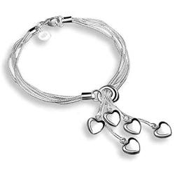 OMTBEL STOOLY Sterling Silver Five-line Chain with Five-Heart Bracelet Bangle Bracelet of Luxury Shining Jewelry