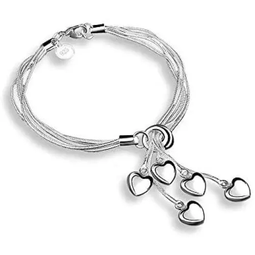 OMTBEL STOOLY Sterling Silver Five-line Chain with Five-Heart Bracelet Bangle Bracelet of Luxury Shining Jewelry OMTBEL STOOLY Sterling Silver Five-line Chain with Five-Heart Bracelet Bangle Bracelet of Luxury Shining Jewelry