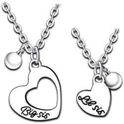 Nimteve Big Sis Lil Sis Necklaces Set for 2 Big Sister Little Sister Necklace Chain BFF Heart Pendant Necklace Set Friendship Girls Gifts Jewelry