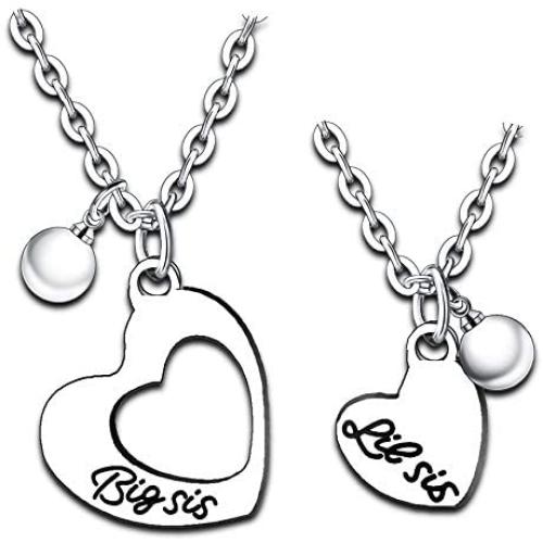 Nimteve Big Sis Lil Sis Necklaces Set for 2 Big Sister Little Sister Necklace Chain BFF Heart Pendant Necklace Set Friendship Girls Gifts Jewelry