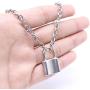 7th Moon Lock Pendant Necklace Statement Long Chain Punk Multilayer Choker Necklace for Women Girls (Silver)