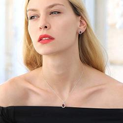 Gem Stone King 925 Sterling Silver Red Garnet Pendant Earrings Set For Women (2.80 Ct Oval with 18 Inch Silver Chain)