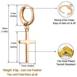Small Hoop Earrings 14k Gold Plated Huggie Hoop Earrings with Dainty Dangling Cross for women Hypoallergenic Jewelry Gift