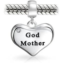 Engrave Word Nana Grandma Heart Dangle Bead Charm For Grandmother Crystal Accent Oxidized .925 Sterling Silver Fit European Bracelet