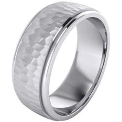 Heavy Solid Sterling Silver 6mm and 8mm Hammered Unisex Wedding Band Comfort Fit Ring Raised Center Polished Sides