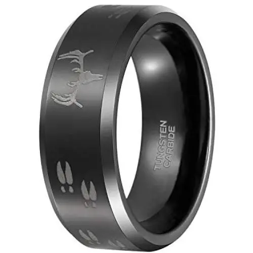 TRUMIUM 8mm Black Etched Deer Head Tungsten Carbide Wedding Band Mens Hunting Ring Size 6-15 TRUMIUM 8mm Black Etched Deer Head Tungsten Carbide Wedding Band Mens Hunting Ring Size 6-15