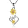 Sunflower Necklace You are My Sunshine - 925 Sterling Silver Heart Sun Flower Daisy Pendant Neckalce Jewelry Gift for Women Girl Wife Daughter Sister