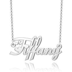 SexyMandala Name Necklace Personalized Heart Love Custom Name Script Initial Nameplate Necklace Sterling Silver Jewelry for Girls Womens