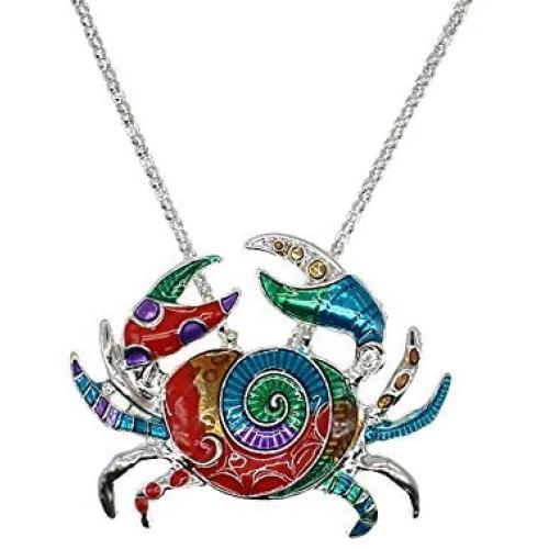 Charm Colorful Enamel Sea Animal Necklace Silver Tone Cute Enamel Choker Sea Crab Fashionable Necklaces for Women Girls Unique Jewelry Gift and Souvenir