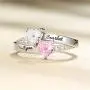 AILIN Sterling Silver Engagement Ring Promise Ring for Her 2 Heart Birthstones 2 Names & 1 Engraving Customized & Personalized