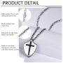 Put On The Full Armor of God Shield Necklace,Stainless Steel Cross Shield Necklace,Ephesians 6:10/Isaiah 54:17/Joshua 1:9b Jewelry for Men Women (with Gift Box)