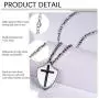 Put On The Full Armor of God Shield Necklace,Stainless Steel Cross Shield Necklace,Ephesians 6:10/Isaiah 54:17/Joshua 1:9b Jewelry for Men Women (with Gift Box)