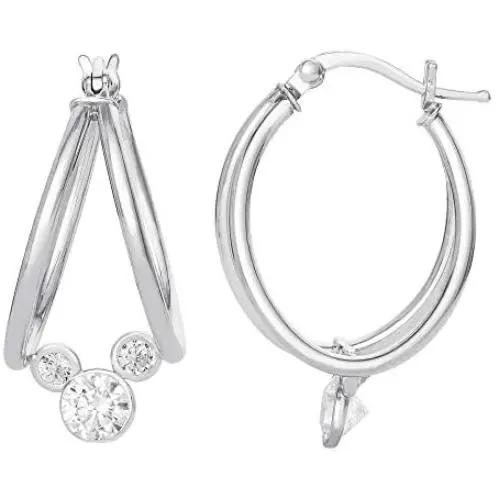 Disney Mickey Mouse Captured Hoop Earrings; Sterling Silver Cubic Zirconia Jewelry for Women; Disney Mickey Mouse Captured Hoop Earrings; Sterling Silver Cubic Zirconia Jewelry for Women;
