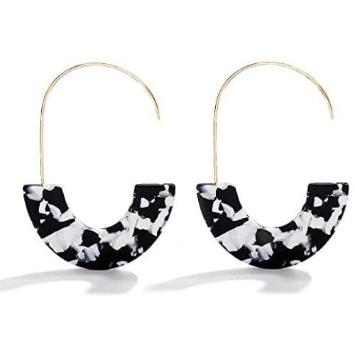 GIMEFIVE Leopard Print Acrylic Earrings Statement Hoop Earrings Resin Wire Drop Dangle Earrings Fashion Jewelry for Women
