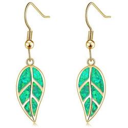 CiNily Opal Leaf Dangle Earrings-Created Fire Opal 18K Gold Plated Drop Earrings for Women Jewelry Gemstone Dangle Earrings 1 5/8''