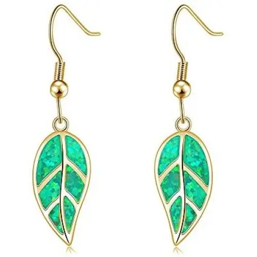 CiNily Opal Leaf Dangle Earrings-Created Fire Opal 18K Gold Plated Drop Earrings for Women Jewelry Gemstone Dangle Earrings 1 5/8'' CiNily Opal Leaf Dangle Earrings-Created Fire Opal 18K Gold Plated Drop Earrings for Women Jewelry Gemstone Dangle Earrings 1 5/8''